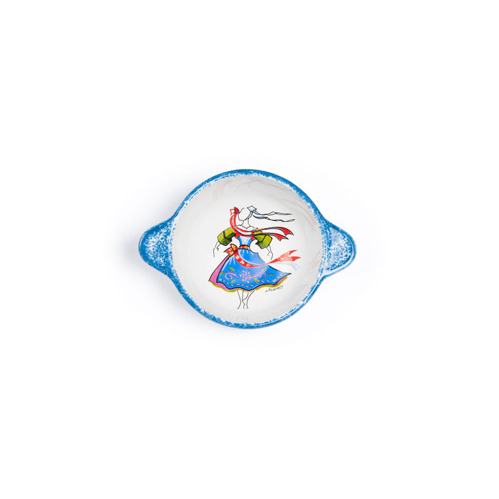 Bol à oreilles épongé bleu décor costume Plougastel
