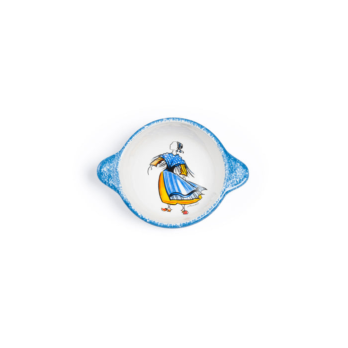 Bol à oreilles épongé bleu décor costume Camaret