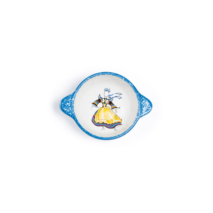 Bol à oreilles épongé bleu décor costume Pont Aven