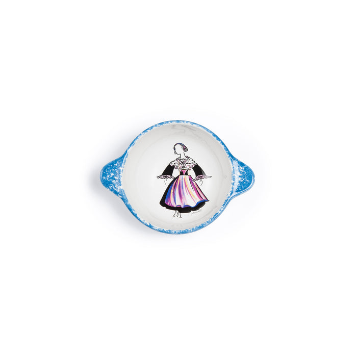 Bol à oreilles épongé bleu décor costume Rennes