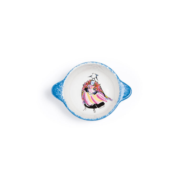 Bol à oreilles épongé bleu décor costume Paimpol