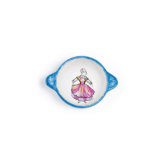 Bol à oreilles épongé bleu décor costume Sarzeau