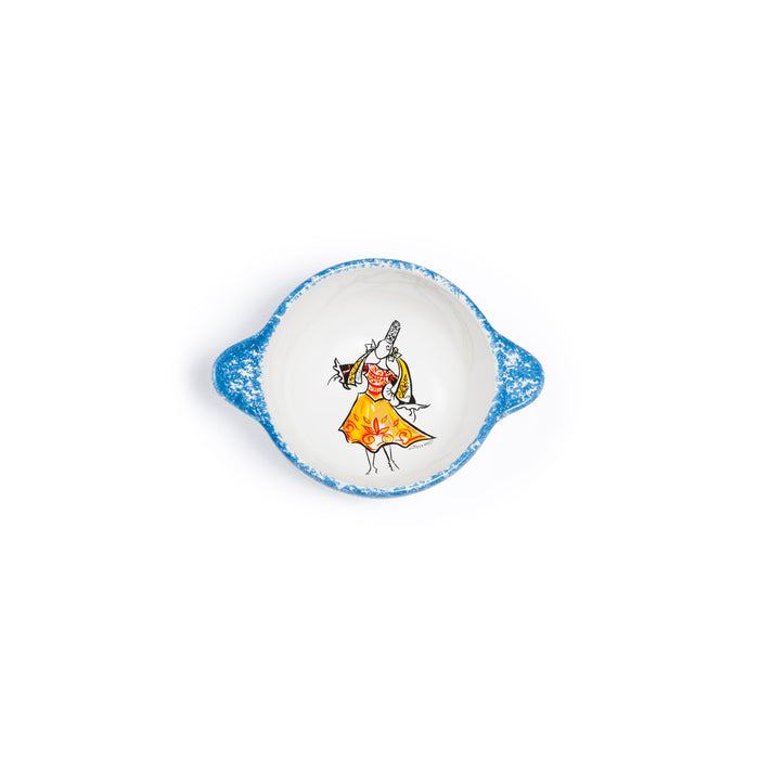 Bol à oreilles épongé bleu décor costume Pont l'Abbé