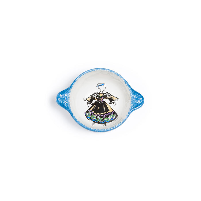 Bol à oreilles épongé bleu décor costume Vannes