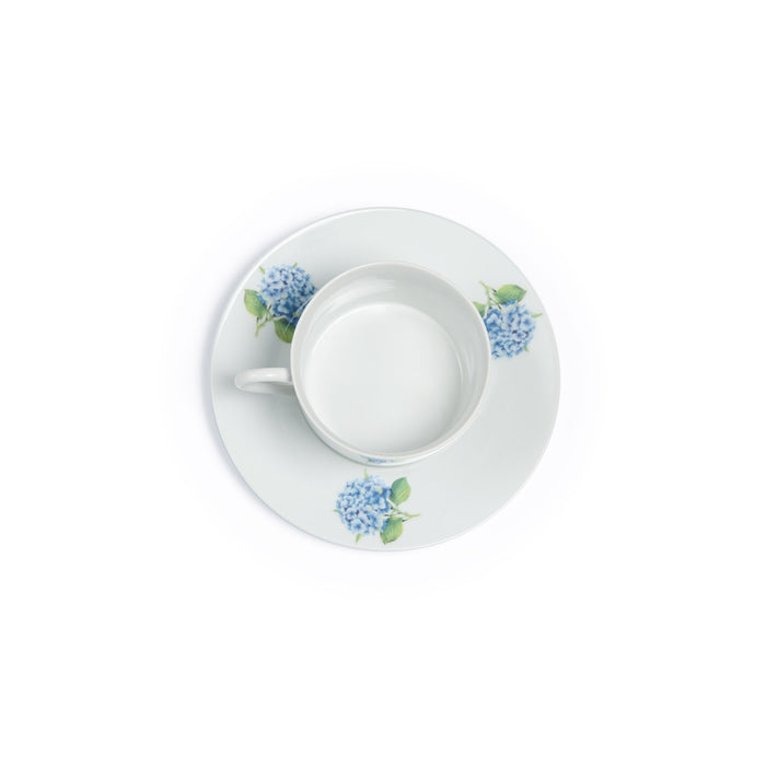 Ensemble tasse déjeuner décor hortensia